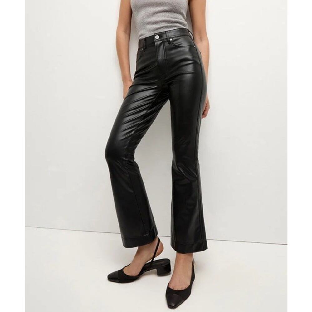 Veronica Beard Carson Vegan Leather High Rise Ankle Flare Pant Black Size 29
